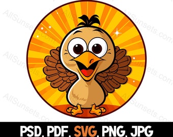 Clipart de pavo retro: diseño de puesta de sol redonda (svg, png, pdf, psd, jpg)