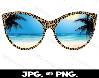 Leopard Skin Sunglasses Beach Ocean PNG and JPG File Types Clipart Female Glasses Animal Print Commercial Use Print on Demand Graphics