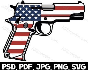 Handgun American Flag svg png jpg pdf psd File Types Second Amendment Weapons Print On Demand Commercial Use Graphic