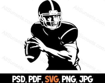 Quarterback Fußball Spieler svg png jpg pdf psd Dateitypen Passer Vektor Silhouette Kommerzielle Nutzung Print On Demand Clipart
