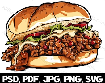 Sloppy Joes Loose Meat Sandwich svg png psd jpg pdf File Types Food Logo Full Color Clipart Fast Food Vector Graphic Commercial Use