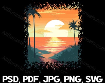 Beach Pathway Retro Sunset svg png jpg pdf psd File Types Ocean Waves Sun Setting Grunge Shape Print on Demand Commercial Use