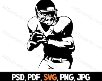 Fußball Spieler Quarterback svg png jpg pdf psd Dateitypen Passer Silhouette Clipart Kommerzielle Nutzung Print On Demand Vektor