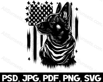 German Shepherd American Flag svg png jpg pdf psd File Types USA Themed Patriotic Dog Owners Clipart Commercial Use Graphic