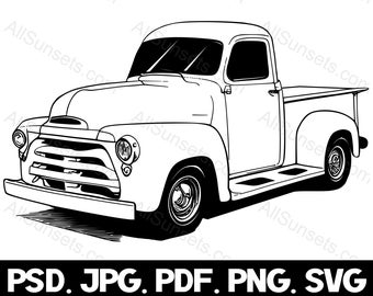 Classic 1950s Pickup Truck svg png psd jpg pdf File Types Old Vehicle Vintage 50's Antique Clipart