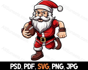 Santa Claus Football Christmas Clipart svg png pdf psd jpg File Types Sports Running Back Player Commercial Use Print on Demand
