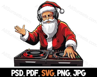 Santa Claus Music DJ Christmas Clipart svg png pdf psd jpg File Types Full Color Clipart for Commercial Use Print on Demand