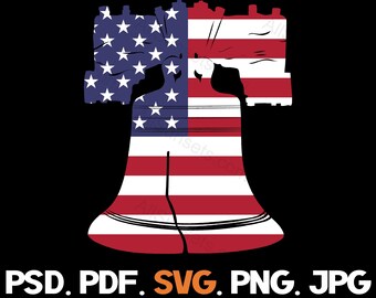 Liberty Bell American Flag Colors svg png psd pdf jpg Red White Blue Patriotic Commercial Use Print on Demand Clipart