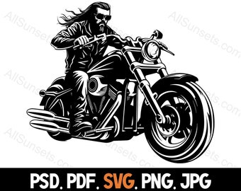 Motorcycle Rider Biker Guy Silhouette svg png psd jpg pdf File Types Vector Commercial Use for Print on Demand