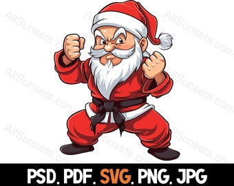 Santa Claus Martial Arts Christmas Clipart svg png pdf psd jpg File Types Taekwondo Karate Kung Fu for Commercial Use Print on Demand