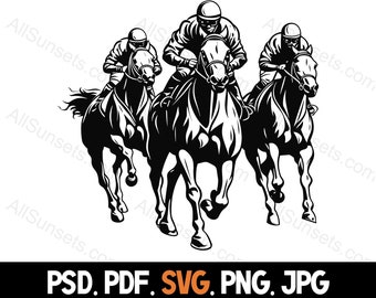 Pferderennen Silhouette svg png pdf jpg psd Dateitypen Jockey Reiter Vektor Kommerzielle Verwendung für Print on Demand Grafik