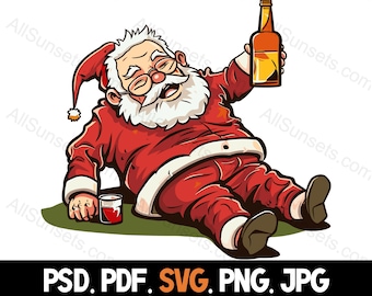 Santa Claus Drunk svg png pdf psd jpg File Types Drinking Christmas Clipart Full Color Clipart for Commercial Use Print on Demand
