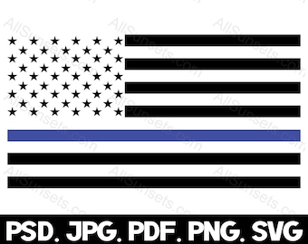 Thin Blue Line American Flag svg png jpg pdf psd File Types Police Officer Memorial Law Enforcement Patriotic Commercial Use Clipart