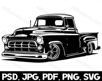 1950s Classic Pickup svg png psd jpg pdf File Types Old 50s Truck Vintage Antique Vehicle Vector Graphic Clipart Commercial Use