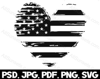 Heart American Flag Grunge svg png jpg pdf psd File Types Clipart Patriotic USA Commercial Use Print on Demand Graphics