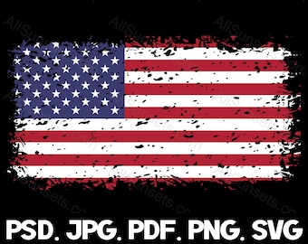 American Flag Distressed svg png psd pdf jpg File Types Vintage Grunge Patriotic USA Flag Commercial Use Graphics Clipart