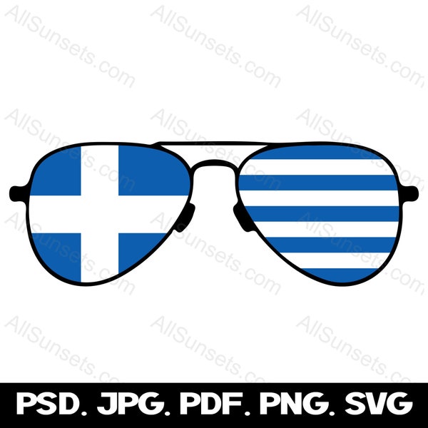 Greece Flag Aviator Sunglasses svg png pdf psd jpg File Types USA Commercial Use Print on Demand Graphics Clipart