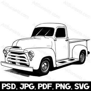 Classic 1950s Pickup Truck svg png psd jpg pdf File Types Old Vehicle Vintage 50's Antique Clipart