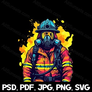 Feuerwehrmann Flammen Lebendige Farben svg png psd jpg pdf Dateitypen Feuerwehrmann Vektor Print On Demand Kommerzielle Nutzung Clipart