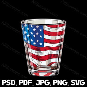 American Flag Shot Glass svg png jpg psd pdf File Types USA Patriotic Drinking Glass United States Commercial Use Clipart