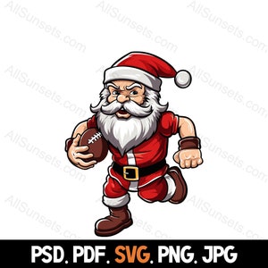 Papai Noel Futebol Natal Clipart svg png pdf psd jpg Tipos de arquivo Esportes Running Back Player Uso comercial Impressão sob demanda