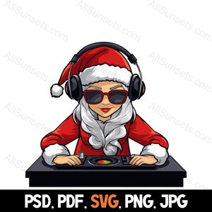 Mme Santa Claus Music DJ Christmas Clipart svg png pdf psd jpg Types de fichiers Clipart couleur pour un usage commercial Impression à la demande
