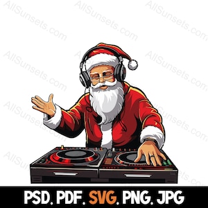 Santa Claus Music DJ Christmas Clipart svg png pdf psd jpg Types de fichiers Clipart couleur pour un usage commercial Impression à la demande