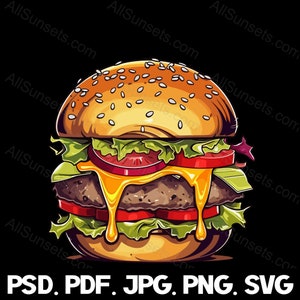 Kanapka z serem svg png psd jpg pdf Typy plików Pełny kolor Jedzenie Logo Clipart Hamburger Wektor Fast Food Grafika Użytek komercyjny