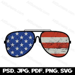 Bandiera americana occhiali da sole png svg pdf jpg psd file Grunge patriottico 4 luglio Clipart Independence Day uso commerciale stampa su richiesta
