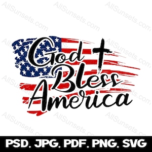 Religioso americano SVG Dio benedica l'America Clipart Patriottico USA Flag PNG Uso commerciale Stampa su grafica richiesta