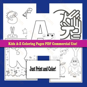 Plantillas KDP 26 páginas para colorear del alfabeto Hojas del alfabeto PDF Hojas de trabajo de vida silvestre Letras Páginas para colorear para niños A-Z *Descarga instantánea