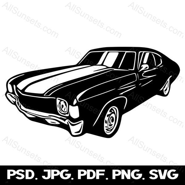Classic 1960s Muscle Car SVG Vintage Car 60's Antique Automobile Vehicle Clipart png psd jpg pdf Files Commercial Print On Demand