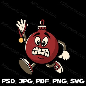 Kerst Ornament Running svg png pdf psd jpg Bestandstypen Xmas Jogger Walking Race 5k 10k Halve Marathon Medaille T-shirt Commerciële Clipart