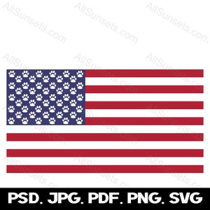 Dog Paws Union Bandeira Americana Full Color svg png psd pdf jpg Tipos de arquivo Patriótico EUA Uso comercial Gráficos transparentes Clipart