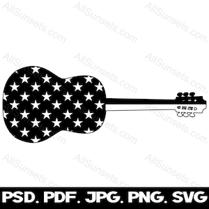 Gitaar Amerikaanse vlag SVG png jpg pdf psd Bestandstypen Patriottische Clipart Muziek VS Commercieel gebruik Print On Demand Graphics
