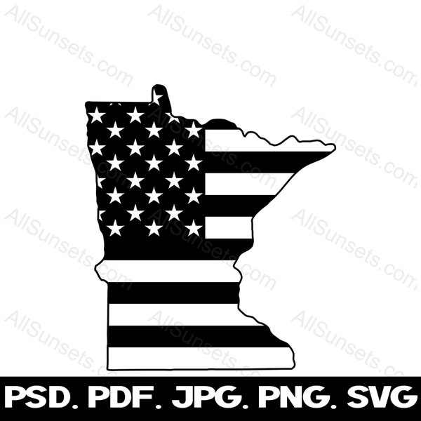 Minnesota State Shape American Flag svg png jpg pdf psd File Types Patriotic Clipart USA Commercial Use Print On Demand Graphic