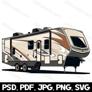 Caravane à sellette svg png psd jpg pdf Types de fichiers Véhicule de camping à sellette à tirette Illustration vectorielle à usage commercial
