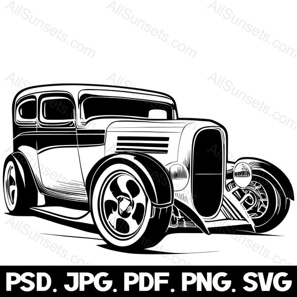 1930s Vintage Hotrod Coupe svg png psd jpg pdf File Types Classic 30s Roadster Clipart Antique Vehicle Vector Commercial Use Graphics