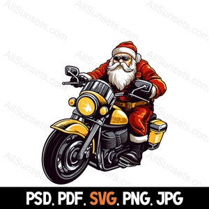 Santa Claus Biker Motorradfahrer svg png psd jpg pdf Dateitypen Weihnachten Motorrad Clipart Vektor Kommerzielle Nutzung für Print on Demand