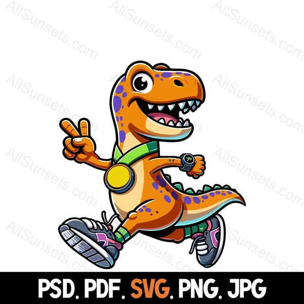 T-Rex Dinosaur Jogging svg png pdf psd jpg File Types Running Half Marathon 5k 10k Race Walking Commercial Clipart