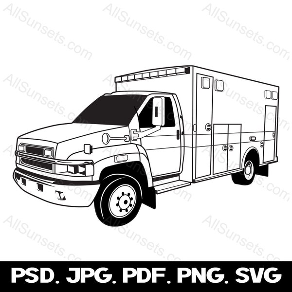 Ambulance SVG EMT Emergency Vehicle Vector Medical Graphic Clipart Rescue png psd jpg pdf File Type Commercial Print On Demand Use