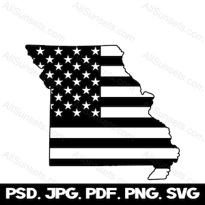 Missouri State Shape American Flag svg png jpg psd pdf File Types Patriotic Clipart USA State Shapes Commercial Use Print On Demand Graphic