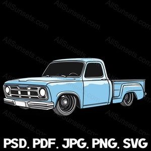 1969 Pickup Truck svg png psd jpg pdf Tipos de arquivo Old Blue 60's Classic Vintage Antique Vehicle Vector Graphics Clipart