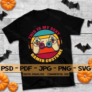 Sexy Gamer Halloween Costume svg png jpg psd pdf File Types Commercial Use Video Game Controller Retro Sunset