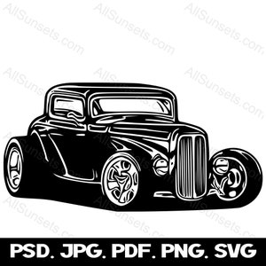 Clássico Hotrod SVG 1930 Vintage 30's Vehicle Coupe Antigo Gráficos vetoriais Clipart png psd jpg pdf Tipos de arquivo