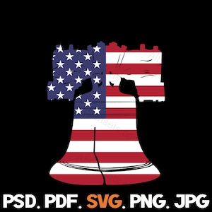 Liberty Bell Cores da bandeira americana svg png psd pdf jpg Vermelho Branco Azul Patriótico Uso comercial Imprimir sob demanda Clipart
