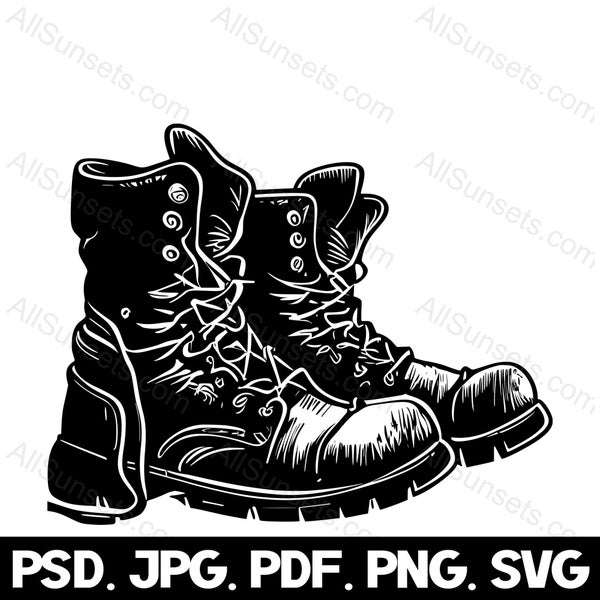 Pair of Work Boots svg png jpg psd pdf File Types Soldier Fireman Policeman Construction Worker Memorial Clipart Commercial Use