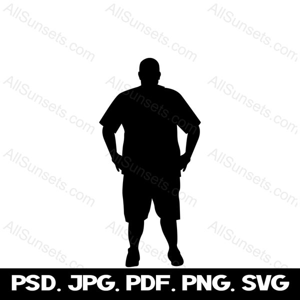 Dad Bod Chubby Man Schwarz Silhouette SVG Person Vektorgrafik Clipart png psd jpg pdf Dateityp Print on Demand Kommerzielle Nutzung