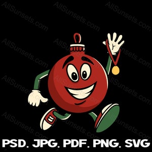 Kerst ornament joggen SVG PNG PDF PSD jpg bestandstypen Racing hardlopen wandelen Kerstmis 5k 10k halve marathon T-shirt medaille commerciële clipart