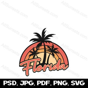 Florida Sonnenuntergang Strand Palmen PNG SVG Pdf Jpg Psd Dateien Clipart kommerzielle Nutzung Druck auf Anfrage Retro Vintage Strand